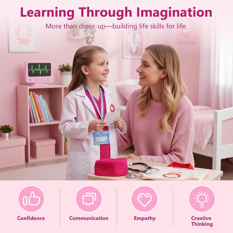 Meland Doctor Costume for Kids 3-10, Kids Pretend Play Doctor Dress Up with Medical Toys, Career Exploration Role Play Toy - Image 4