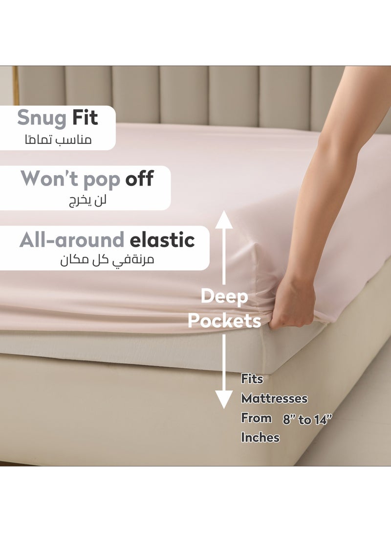 Donetella Bedding Fitted Sheet 3-Pcs King Size Solid Bed Sheet Set Fits(180x200CM) With Pillowcases And 35 CM Extra Deep Brushed Microfiber Bed Sheet,French Oak  - Image 2
