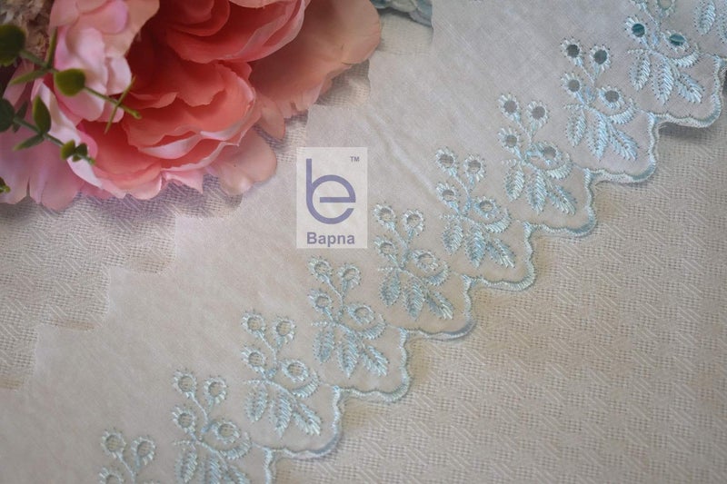 Bapna 5 Meters Cotton Embroidery Lace for Sewing Saree Dress Ribbon for Decor Bed Linens (Blue) - Image 2
