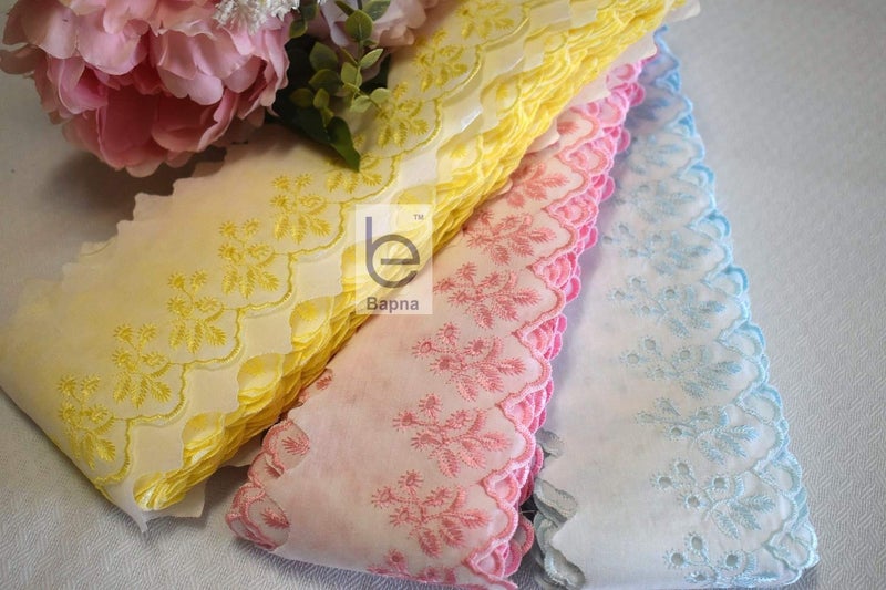 Bapna 5 Meters Cotton Embroidery Lace for Sewing Saree Dress Ribbon for Decor Bed Linens (Blue) - Image 3