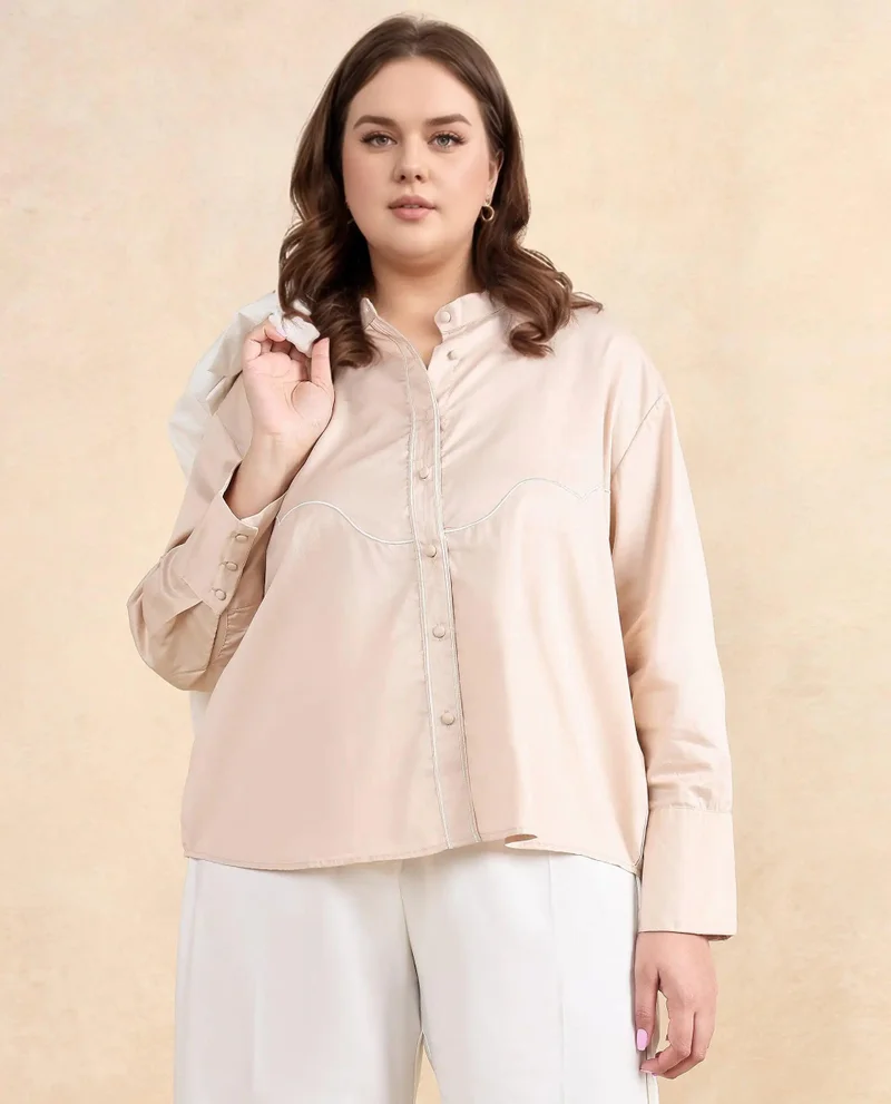 Rareism Women's Embroidered Mandarin Collar Shirt