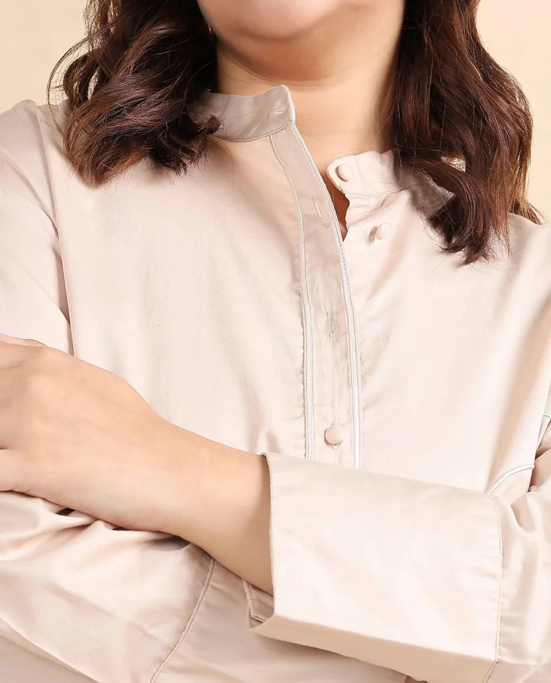 Rareism Women's Embroidered Mandarin Collar Shirt