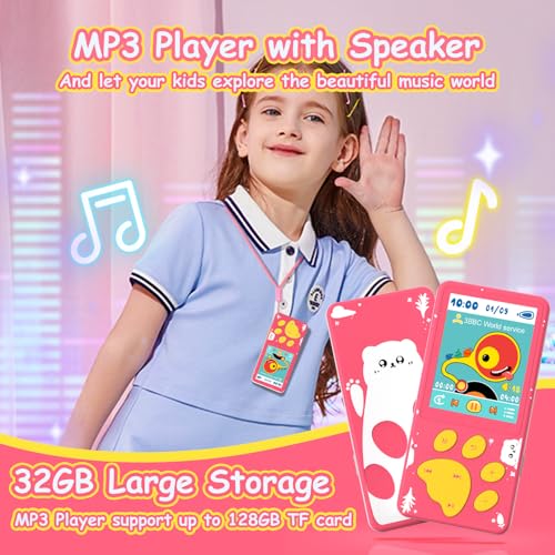 wiwoo MP3 Player for Kids,32GB Pink Kids MP3 Player with Bluetooth,Speaker, 2.4 inch Color Screen,Soothing Sound,Flashlight,Games,Voice Recorder,Music Player with Cartoon Bear Paw Button Expandable to 128GB - Image 4