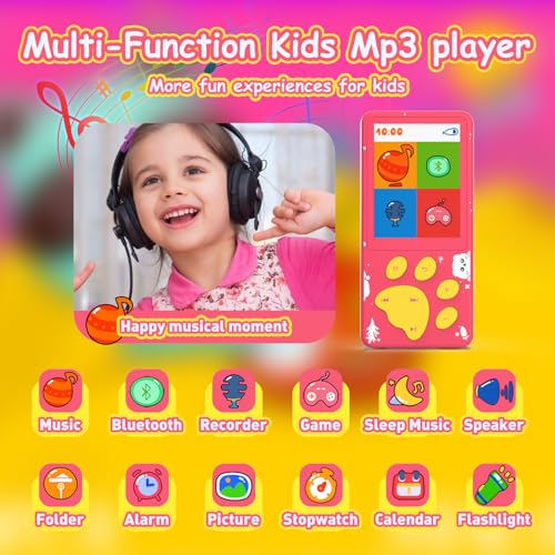 wiwoo MP3 Player for Kids,32GB Pink Kids MP3 Player with Bluetooth,Speaker, 2.4 inch Color Screen,Soothing Sound,Flashlight,Games,Voice Recorder,Music Player with Cartoon Bear Paw Button Expandable to 128GB - Image 2