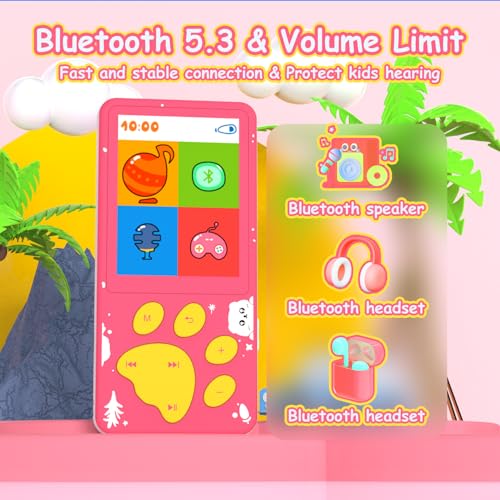 wiwoo MP3 Player for Kids,32GB Pink Kids MP3 Player with Bluetooth,Speaker, 2.4 inch Color Screen,Soothing Sound,Flashlight,Games,Voice Recorder,Music Player with Cartoon Bear Paw Button Expandable to 128GB - Image 3