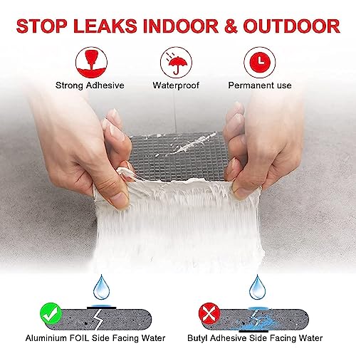 HEMIZA Super Strong Adhesive Waterproof Permanent Repair Aluminum Butyl Tape Rubber Foil Suitable for Roof Leak, surface Crack, Window Sill Gap, Boat Sealing, Home Renovation (Foil Tape 5M*2IN) - Image 4