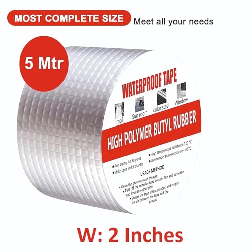 HEMIZA Super Strong Adhesive Waterproof Permanent Repair Aluminum Butyl Tape Rubber Foil Suitable for Roof Leak, surface Crack, Window Sill Gap, Boat Sealing, Home Renovation (Foil Tape 5M*2IN) - Image 2