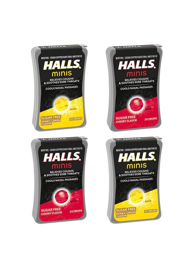 Halls HALLS Minis Cherry & Honey Lemon Sugar Free Cough Drops Variety Pack, 4 - 24 Packs (96 Total Drops)  - Image 1