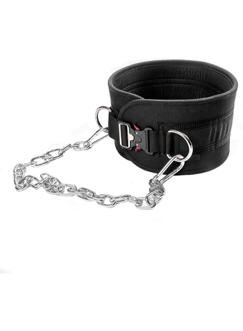 Pull-up Belt Weighted Dip Belt with Chain Double D-ring Weightlifting Back Support Strap Home Gym Equipment Waist Belt - Image 1