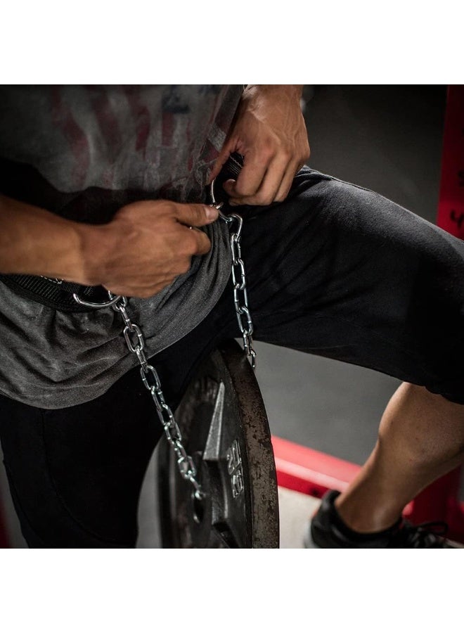Pull-up Belt Weighted Dip Belt with Chain Double D-ring Weightlifting Back Support Strap Home Gym Equipment Waist Belt - Image 2