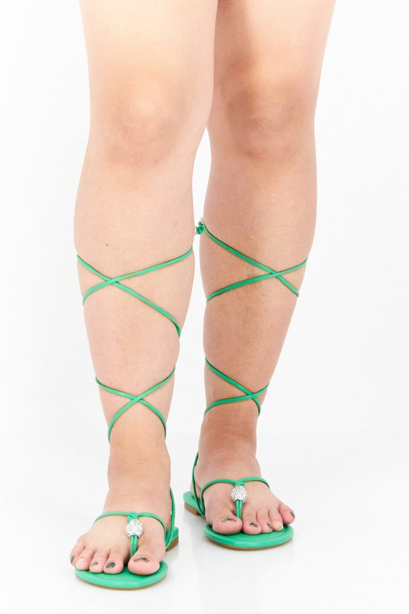 INC Women Toggle Closure  Open Toe Flats, Green - Image 1