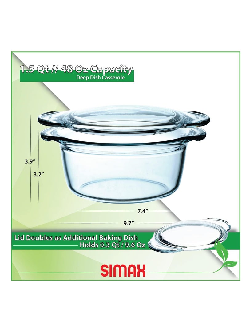Simax Casserole Dish with Lid, Glass Casserole Dish, Holds 96 Oz (3 Quarts), Oven to Table Serving Dish, Microwave, Dishwasher, and Oven Safe Cookware - Image 3