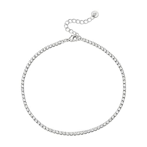 PAVOI 14K Gold Plated Tennis Anklet Bracelet for Women (, white gold plated) - Image 5