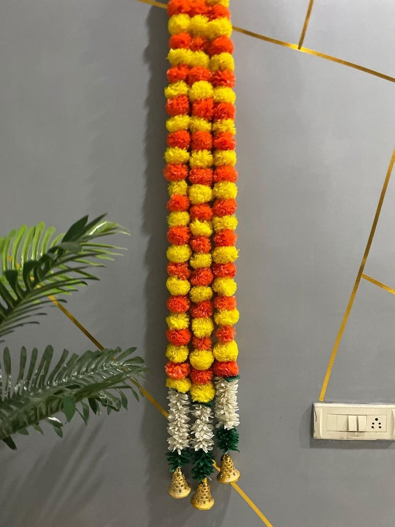 Abhaas Handmade Artificial Jasmine Gajra Marigold Garland Rajnigandha Tassels & Bells Traditional Decor for Diwali/Wedding/Festivals (GN-Y-5142) - Image 2