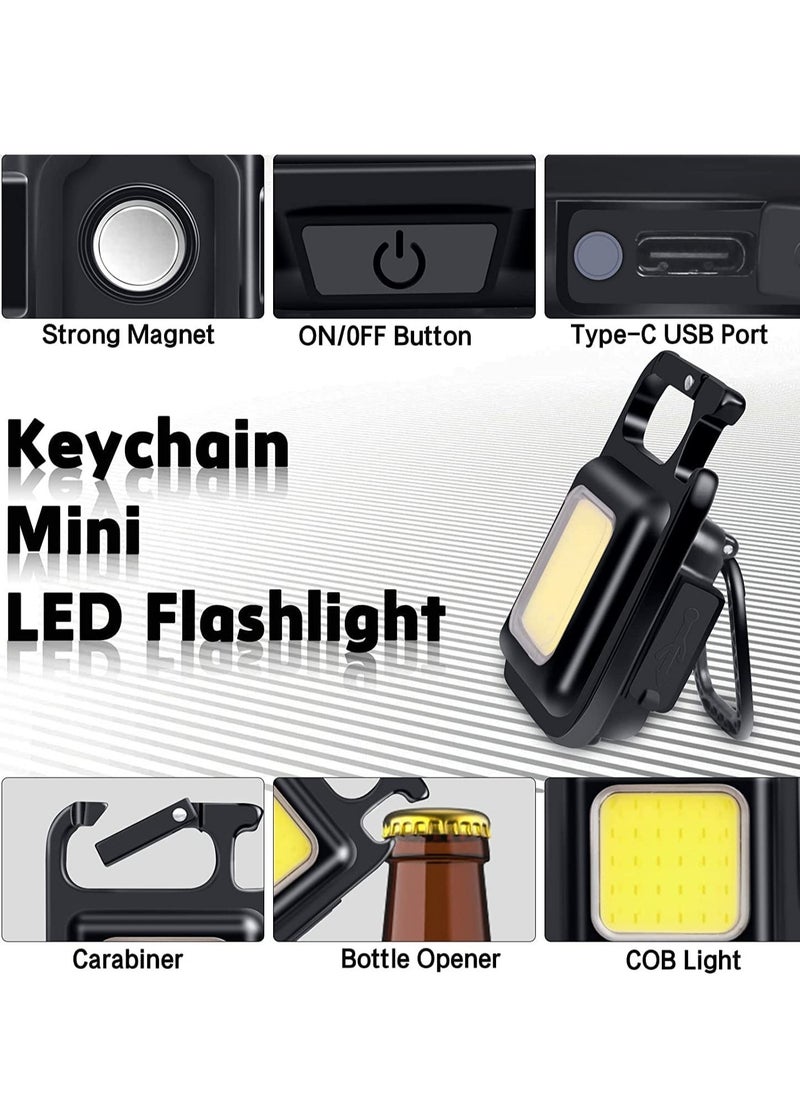 ELTRAZONE - Small Flashlights, 800Lumens Bright Rechargeable Keychain Mini Flashlight 4 Light Modes Portable Pocket Light with Folding Bracket Bottle Opener and Magnet Base - Image 1