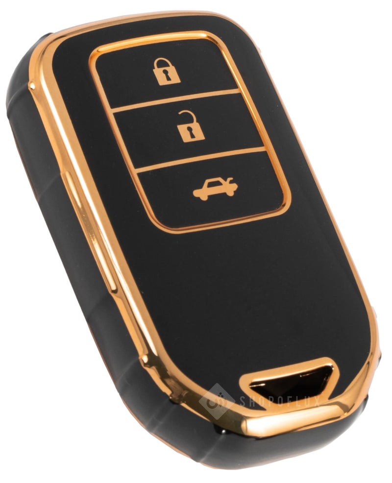 Shopoflux® TPU Key Cover Compatible for Honda Elevate | City | Amaze | WRV | CRV | Jazz | 3 Button Smart Key (Black) - Image 1