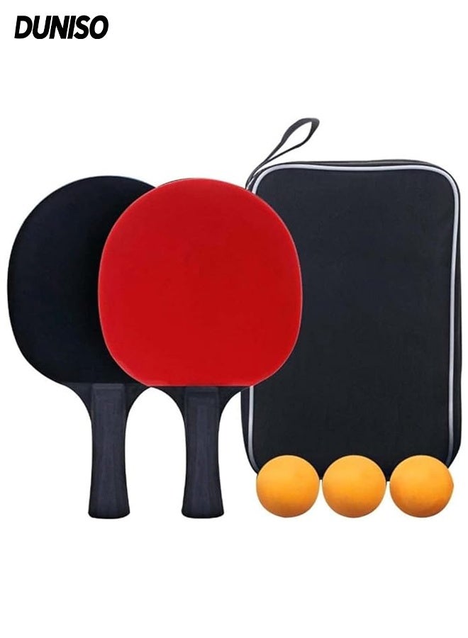 DUNISO Table Tennis Racket Set With Storage Pouch,Includes 2 Ping Pong Paddles and 3 Ping Pong Balls,Ergonomic Rubber  handles,for Indoor & Outdoor - Image 1