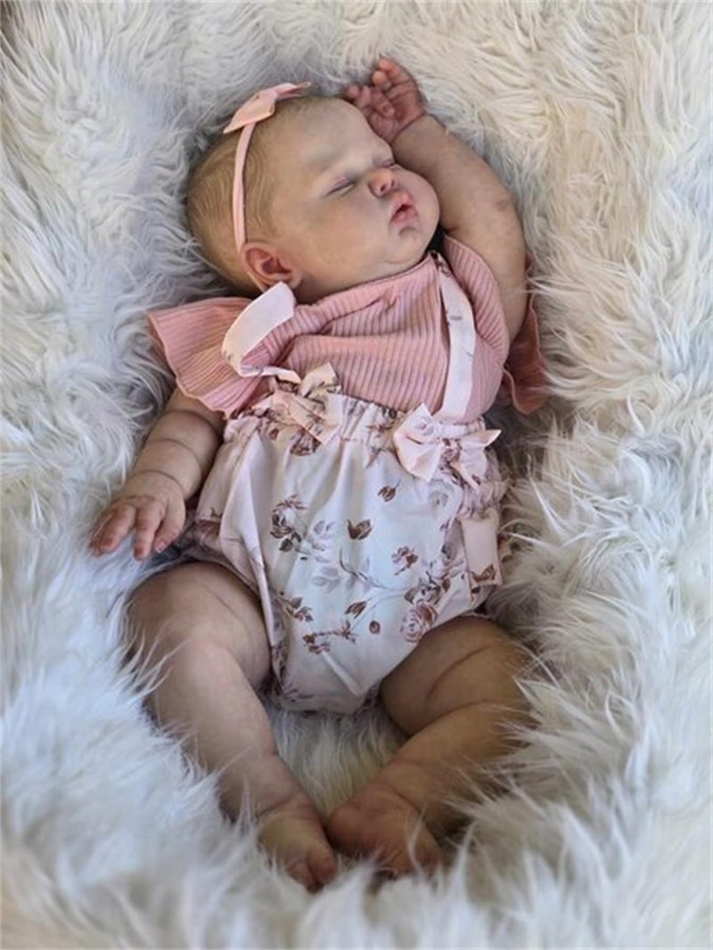 Zero Pam Real Life 24 inch 60 cm Reborn Baby Dolls Girl,Big Size Chubby Newborn Silicone Vinyl Baby Doll Soft Cloth Body,Lifelike Closed Eyes Painted Hair Toddler Doll for Kids and Collectors - Image 4