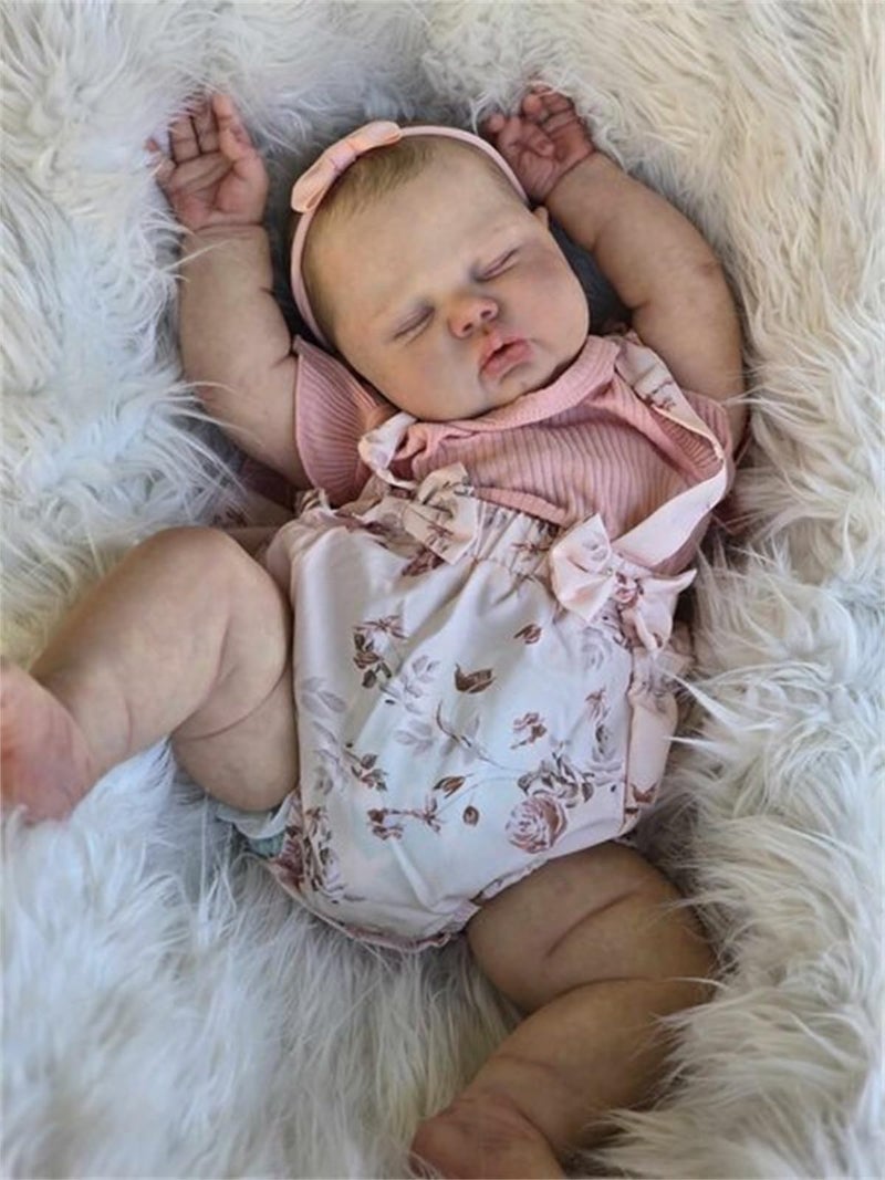 Zero Pam Real Life 24 inch 60 cm Reborn Baby Dolls Girl,Big Size Chubby Newborn Silicone Vinyl Baby Doll Soft Cloth Body,Lifelike Closed Eyes Painted Hair Toddler Doll for Kids and Collectors - Image 1