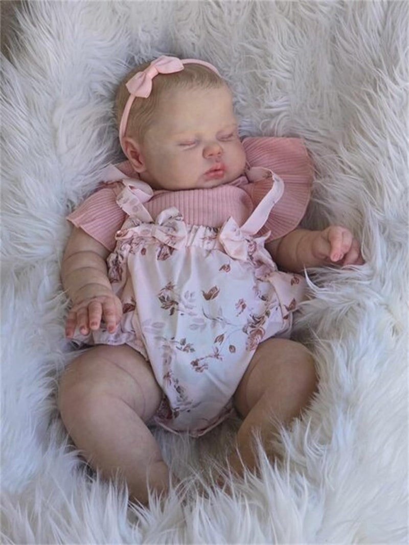 Zero Pam Real Life 24 inch 60 cm Reborn Baby Dolls Girl,Big Size Chubby Newborn Silicone Vinyl Baby Doll Soft Cloth Body,Lifelike Closed Eyes Painted Hair Toddler Doll for Kids and Collectors - Image 5