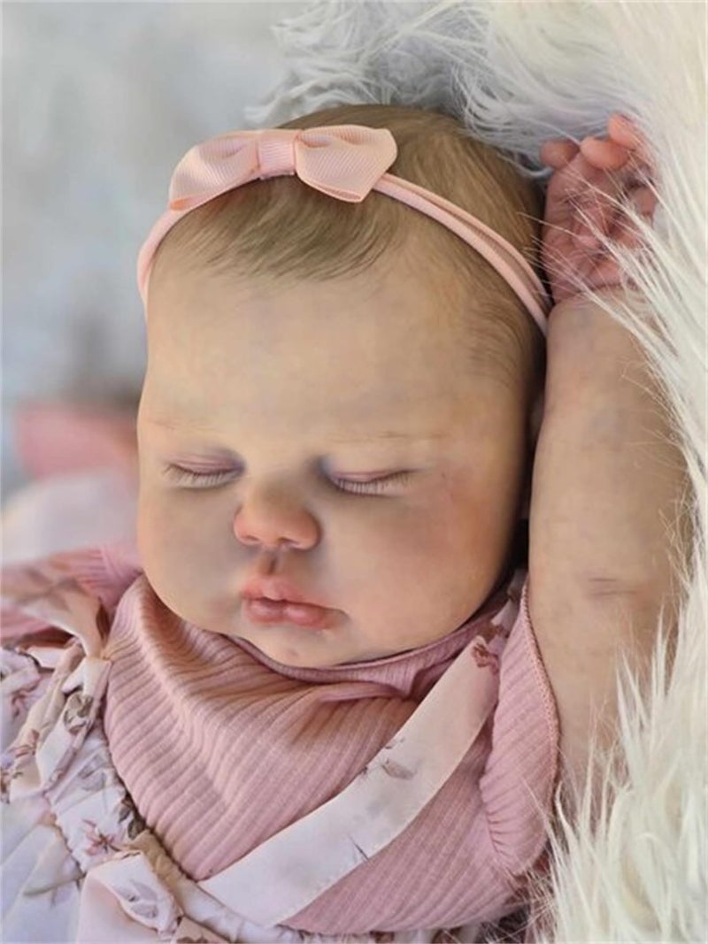 Zero Pam Real Life 24 inch 60 cm Reborn Baby Dolls Girl,Big Size Chubby Newborn Silicone Vinyl Baby Doll Soft Cloth Body,Lifelike Closed Eyes Painted Hair Toddler Doll for Kids and Collectors - Image 2