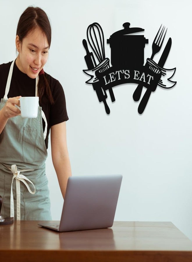 XORT Kitchen Metal Sign, Metal Kitchen Wall Art, Let's Eat Sign for Home Kitchen Dining Living Room Hanging Plaque Decoration. (Black - 14 x 10 inch) - Image 2