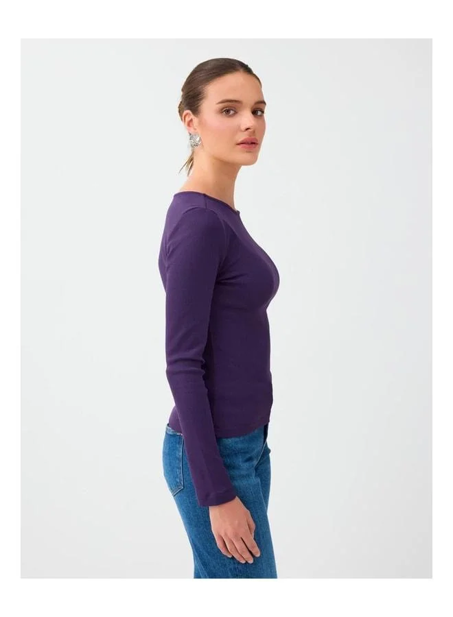 Jimmy Key Purple Round Neck Slim Fit Long Sleeve Blouse.