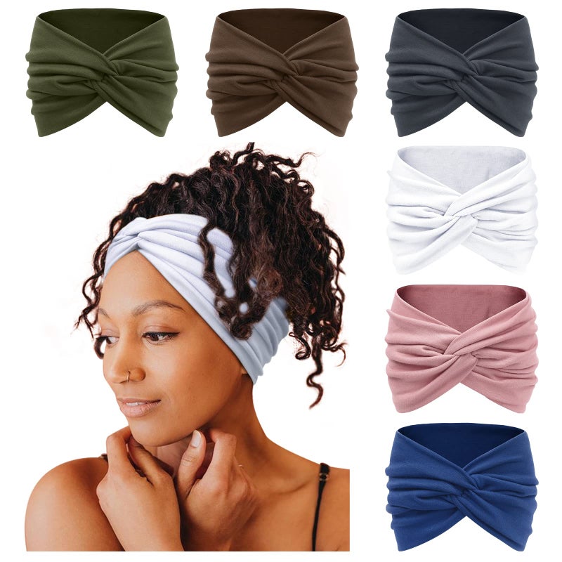 Tobeffect 7 Inches Wide Headbands for Women Extra Large Turban Headband Boho Hairband Hair Twisted Knot Accessories 6 Pack