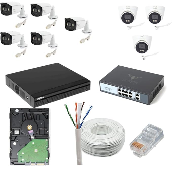 JK Vision 4MP CCTV IP Camera Full Set, 5 Bullet, 3 Dome, 8 Channel NVR, 8 Port POE, 2TB Hard Disk, Cat6 Cable, 16 RJ45 Connector Compatible with J.K.Vision RJ45 - Image 4