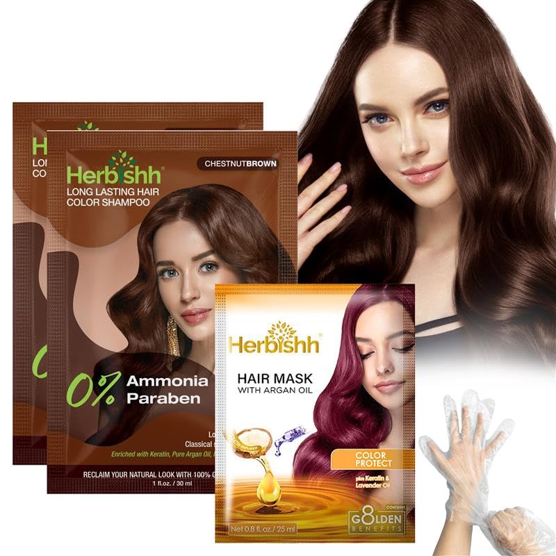Herbishh Chestnut Brown Shampoo for Gray Hair Hair Dye Shampoo 3 in 1 100 Grey Coverage Instant Permanent Shampoo for Men Women Longlasting Travelfriendly Ammoniafree 30 ml Pack of 2 - Image 1