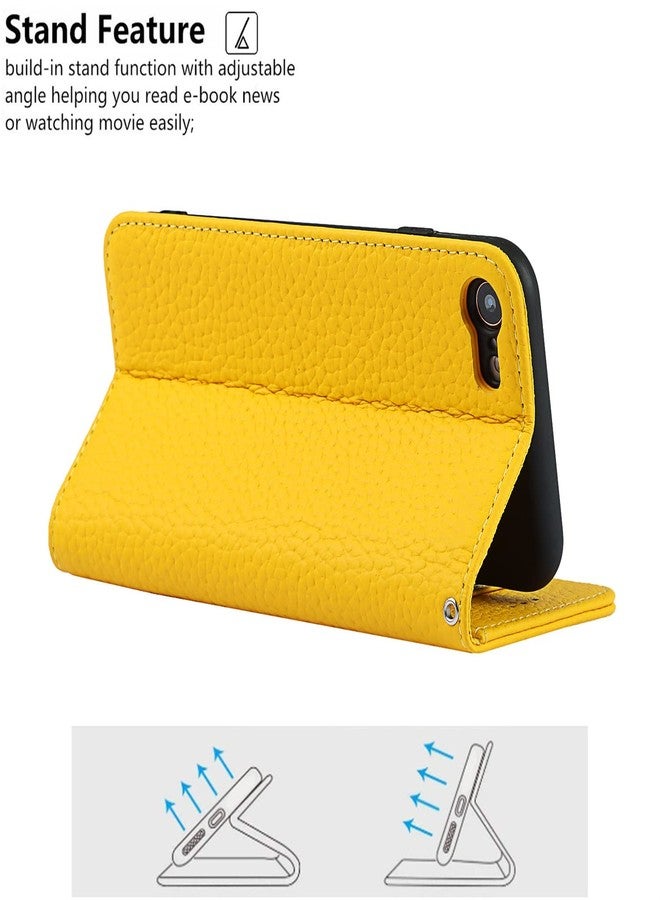 iCoverCase Compatible with iPhone SE(2022)/SE(2020)/7/8 Wallet Case with Credit Card Holder and Wrist Strap, RFID Blocking Genuine Leather Flip Magnetic Phone Cover 4.7 Inch (Yellow) - Image 5