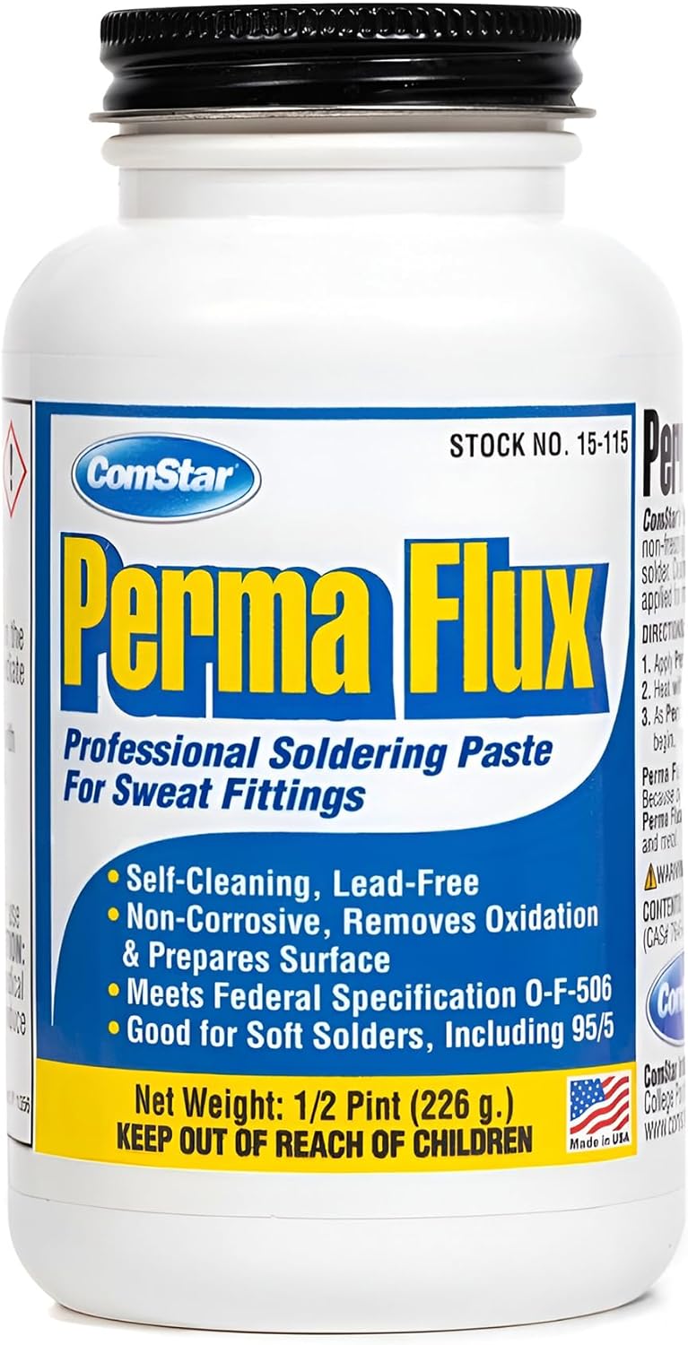 Comstar Perma Flux, Self-Cleaning Soldering Flux for Sweat Fittings, Non-Corrosive Paste for Strong, Leak-Proof Bonds, Lead-Free, Works w/Soft Solders like 95/5, Meets Fed Spec O-F-506, 8 Oz (15-115) - Image 1