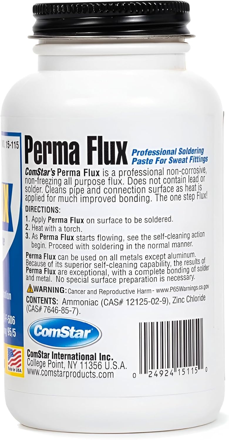 Comstar Perma Flux, Self-Cleaning Soldering Flux for Sweat Fittings, Non-Corrosive Paste for Strong, Leak-Proof Bonds, Lead-Free, Works w/Soft Solders like 95/5, Meets Fed Spec O-F-506, 8 Oz (15-115) - Image 2
