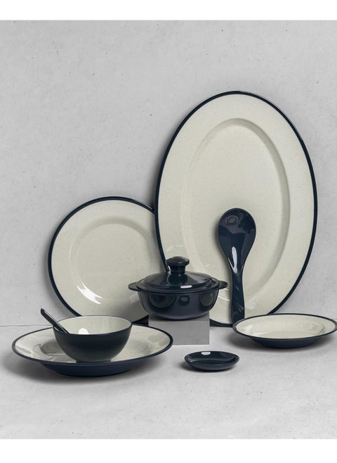 40 Piece Melamine Dinner Set Serves 6 with Colorful Rims Microwave and Dishwasher Safe, Healthy Melamine Dinner Plate Set, 40 Pieces
