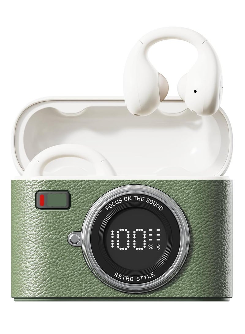 KASTWAVE Open Ear Clip Headphones, Wireless Earbuds Bluetooth 5.4, Sport Clip-on Earphones, Light-Weight Headphones, with 4HD Mics, 65H Playtime & LED Display, Compatible with Android iOS/Samsung, Brown - Image 1