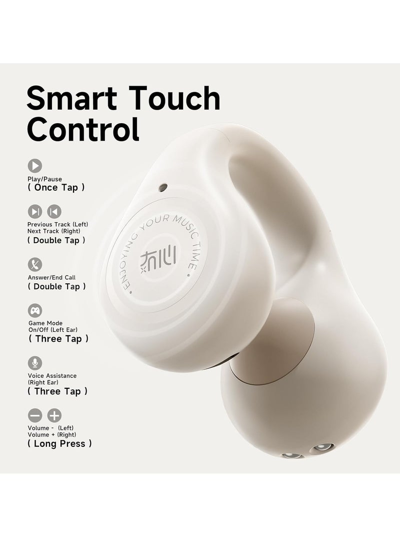 KASTWAVE Open Ear Clip Headphones, Wireless Earbuds Bluetooth 5.4, Sport Clip-on Earphones, Light-Weight Headphones, with 4HD Mics, 65H Playtime & LED Display, Compatible with Android iOS/Samsung, Brown - Image 4