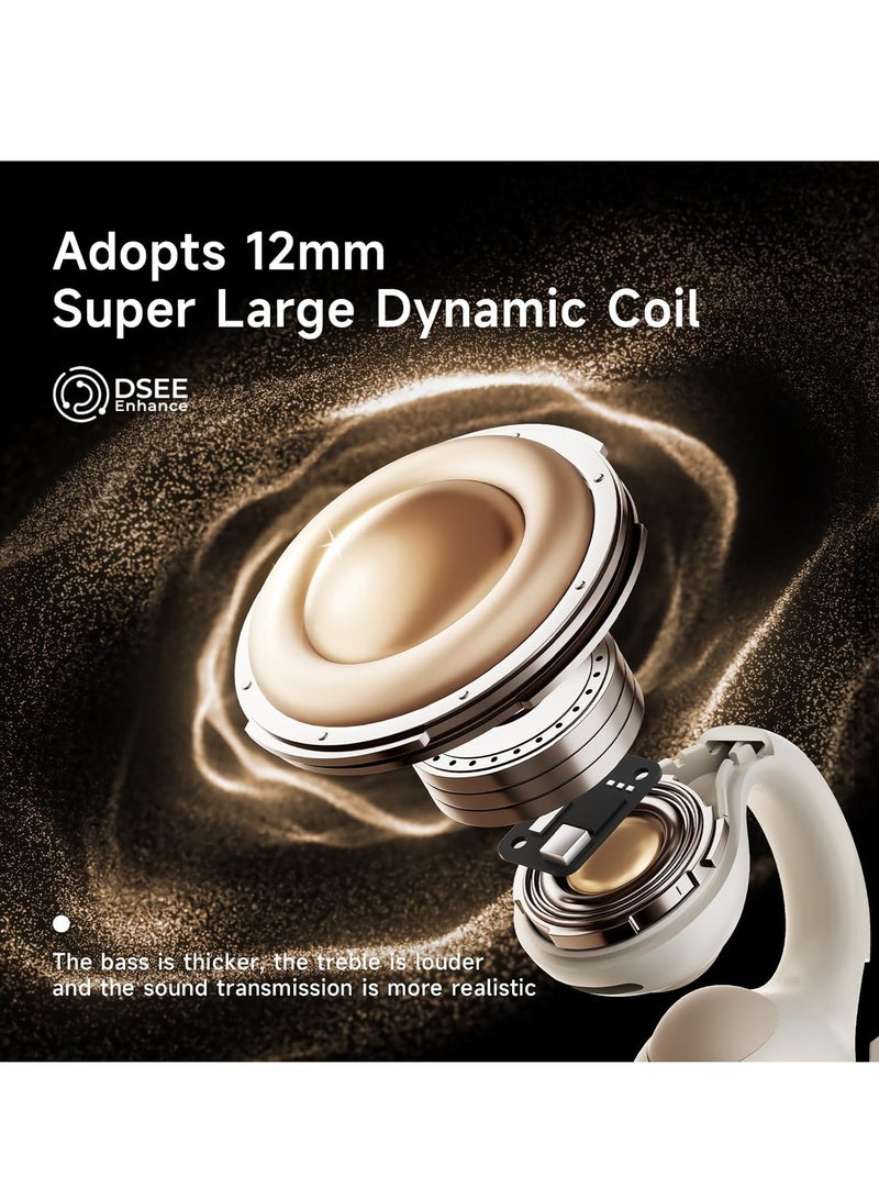 KASTWAVE Open Ear Clip Headphones, Wireless Earbuds Bluetooth 5.4, Sport Clip-on Earphones, Light-Weight Headphones, with 4HD Mics, 65H Playtime & LED Display, Compatible with Android iOS/Samsung, Brown - Image 5