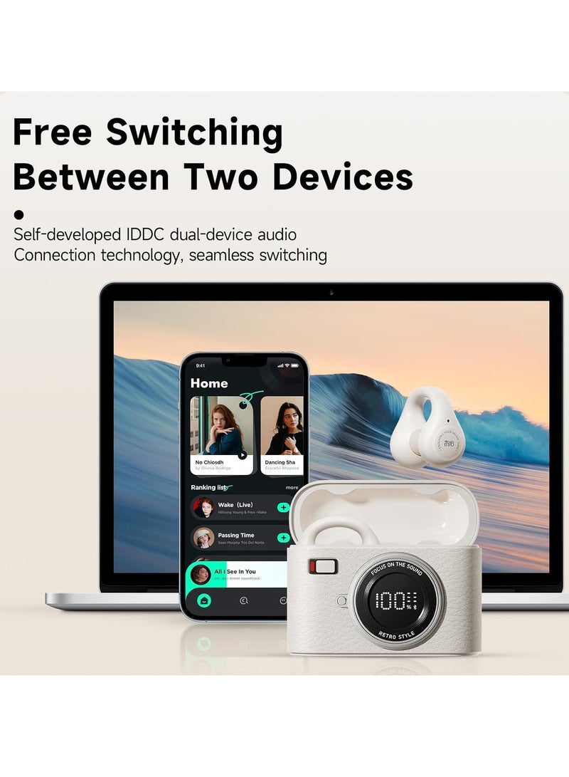 KASTWAVE Open Ear Clip Headphones, Wireless Earbuds Bluetooth 5.4, Sport Clip-on Earphones, Light-Weight Headphones, with 4HD Mics, 65H Playtime & LED Display, Compatible with Android iOS/Samsung, Brown - Image 2