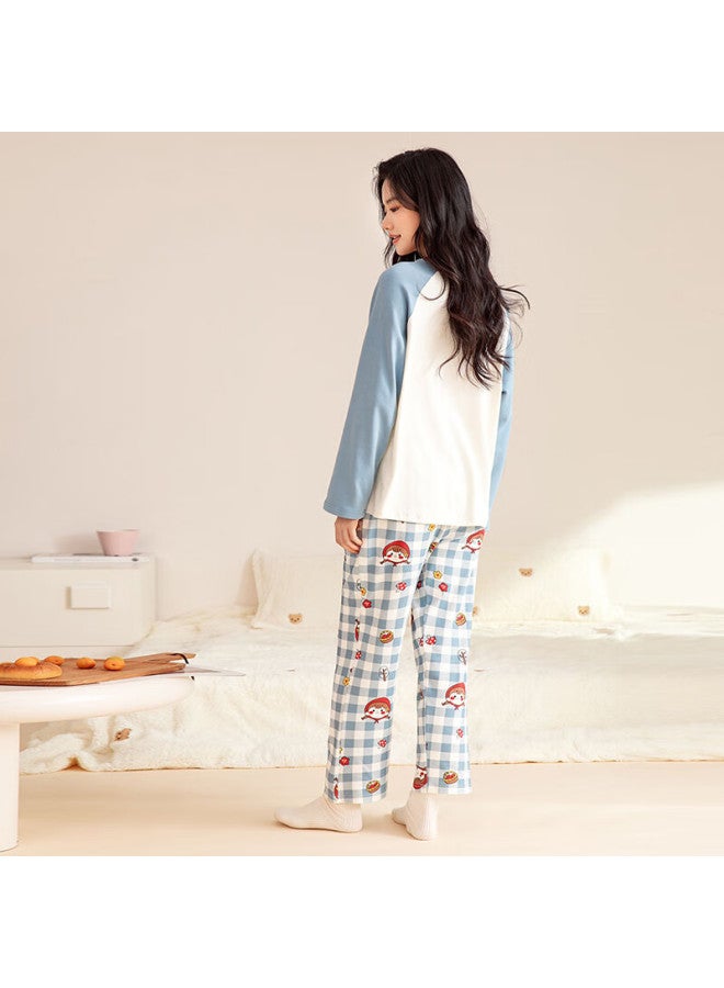 FENTENGCARE Fenteng Kean Women's Sleepwear Spring New Pure Cotton Soft Cotton Wearable Round Neck Long Sleeve Homewear Set Q0053 - Image 2