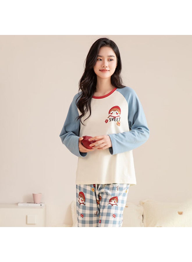 FENTENGCARE Fenteng Kean Women's Sleepwear Spring New Pure Cotton Soft Cotton Wearable Round Neck Long Sleeve Homewear Set Q0053 - Image 1
