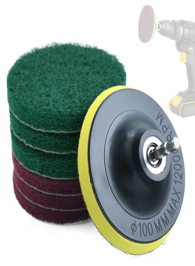 LEONTOOL 4 Inches Drill Powered Brush Tile Scrubber Scouring Pads Cleaning Kit, Disc Pad Holder with 6 Scrubbing Pads Abrasive Buffing Pads for Kitchen, Bathroom, Grout, Carpet, Tub, Grill, Tile - Image 1