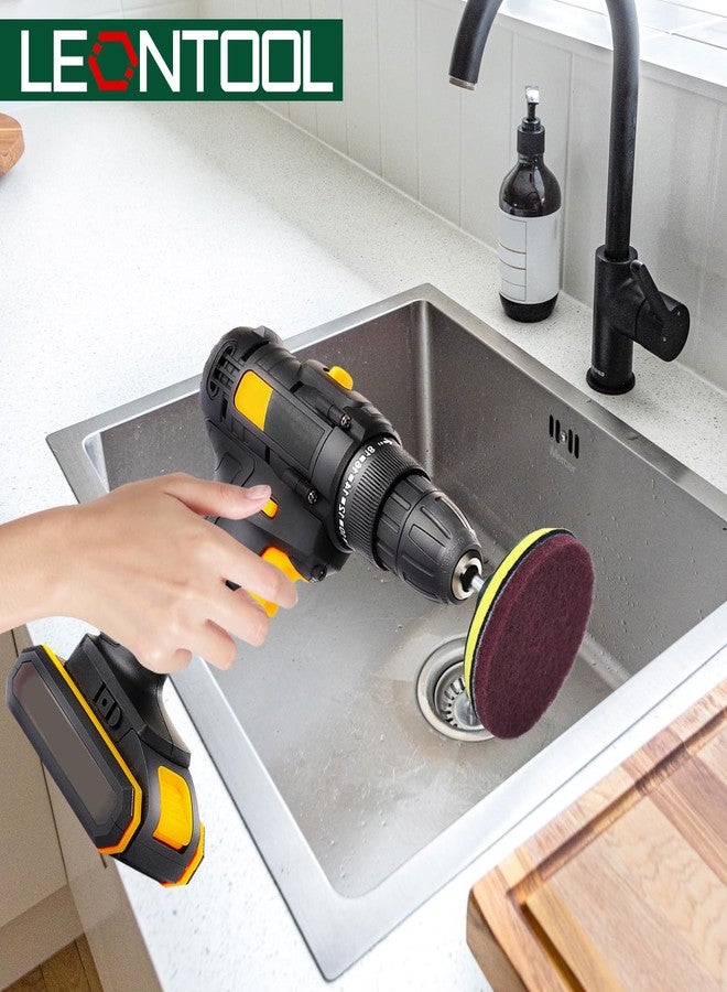 LEONTOOL 4 Inches Drill Powered Brush Tile Scrubber Scouring Pads Cleaning Kit, Disc Pad Holder with 6 Scrubbing Pads Abrasive Buffing Pads for Kitchen, Bathroom, Grout, Carpet, Tub, Grill, Tile - Image 2