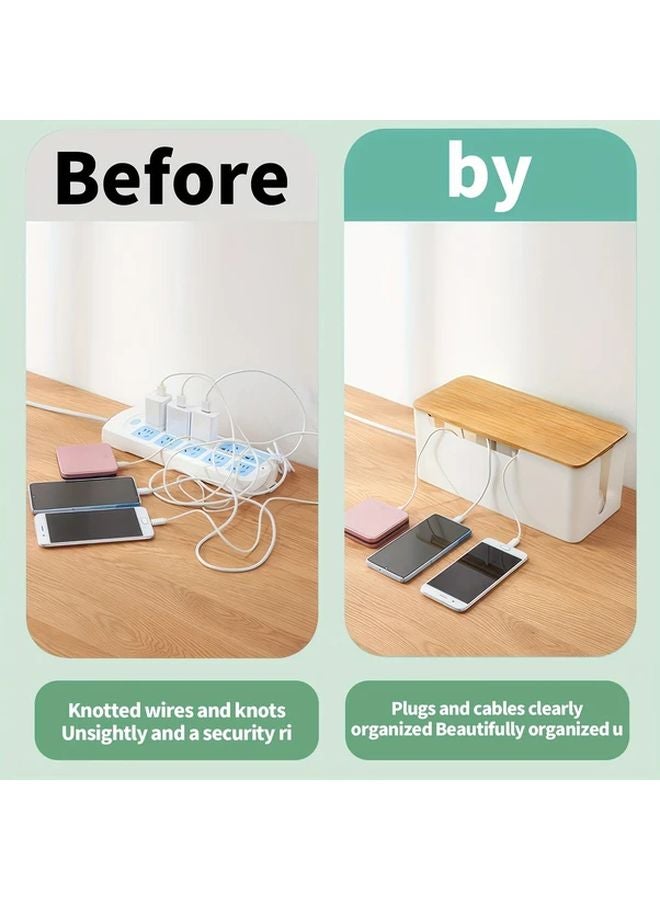 Bamboo Lid Cable Organizer Set Of 2 For Desk TV Computer Cord Management - Image 5