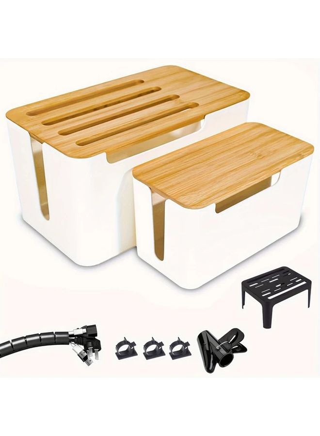 Bamboo Lid Cable Organizer Set Of 2 For Desk TV Computer Cord Management - Image 2