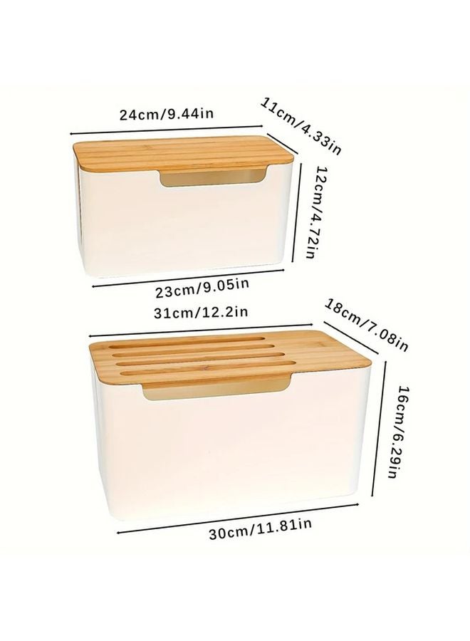 Bamboo Lid Cable Organizer Set Of 2 For Desk TV Computer Cord Management - Image 3