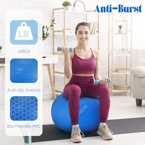 Fitvids كرة تمارين مضادة للانفجار ومقاومة للانزلاق من فيتفيدز - سعة 2,000 رطل، زرقاء، 26 بوصة - Image 4
