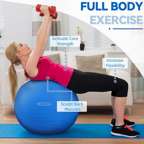 Fitvids كرة تمارين مضادة للانفجار ومقاومة للانزلاق من فيتفيدز - سعة 2,000 رطل، زرقاء، 26 بوصة - Image 3