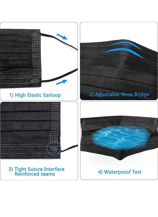 Generic - Black 3-Ply Disposable Face Masks - 50-Pack Comfortable and Breathable Mask with High Protection - Black Face Mask for Adults and Kids, Medical Mask for Daily Use, Travel, Work, School, and Outdoor Activities - Non-Woven Masks with Soft Ear Loops, Personal Protective Face Covering, Dust and Particle Protection, Latex-Free Black Masks - Image 1