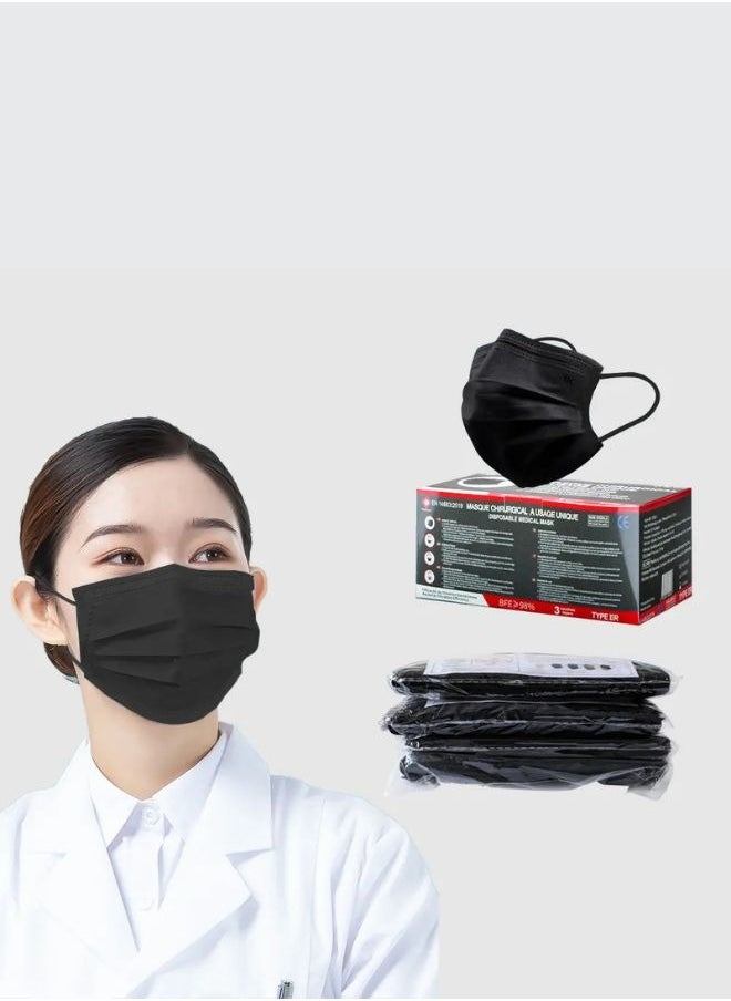 Generic - Black 3-Ply Disposable Face Masks - 50-Pack Comfortable and Breathable Mask with High Protection - Black Face Mask for Adults and Kids, Medical Mask for Daily Use, Travel, Work, School, and Outdoor Activities - Non-Woven Masks with Soft Ear Loops, Personal Protective Face Covering, Dust and Particle Protection, Latex-Free Black Masks - Image 1