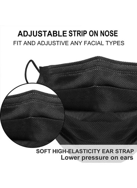 Black 3-Ply Disposable Face Masks - 50-Pack Comfortable and Breathable Mask with High Protection - Black Face Mask for Adults and Kids, Medical Mask for Daily Use, Travel, Work, School, and Outdoor Activities - Non-Woven Masks with Soft Ear Loops, Personal Protective Face Covering, Dust and Particle Protection, Latex-Free Black Masks
